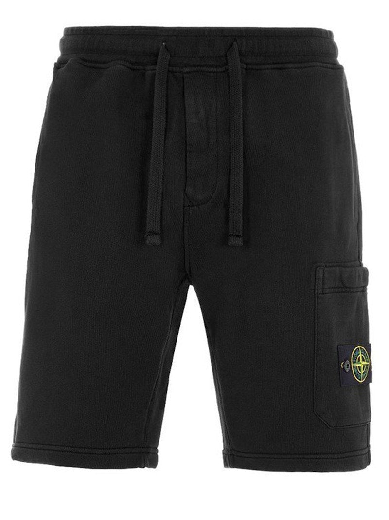 Stone Island 64651 Cotton Fleece Garment Dyed Shorts Black