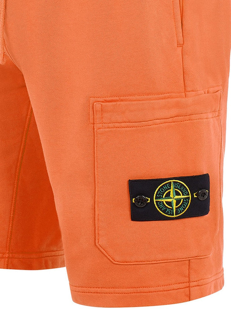 Stone Island 64651 Cotton Fleece Garment Dyed Shorts Orange