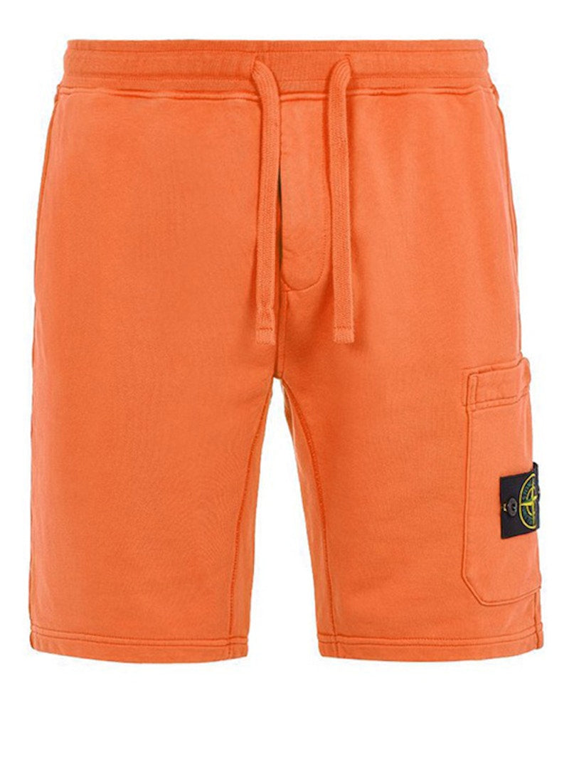 Stone Island 64651 Cotton Fleece Garment Dyed Shorts Orange