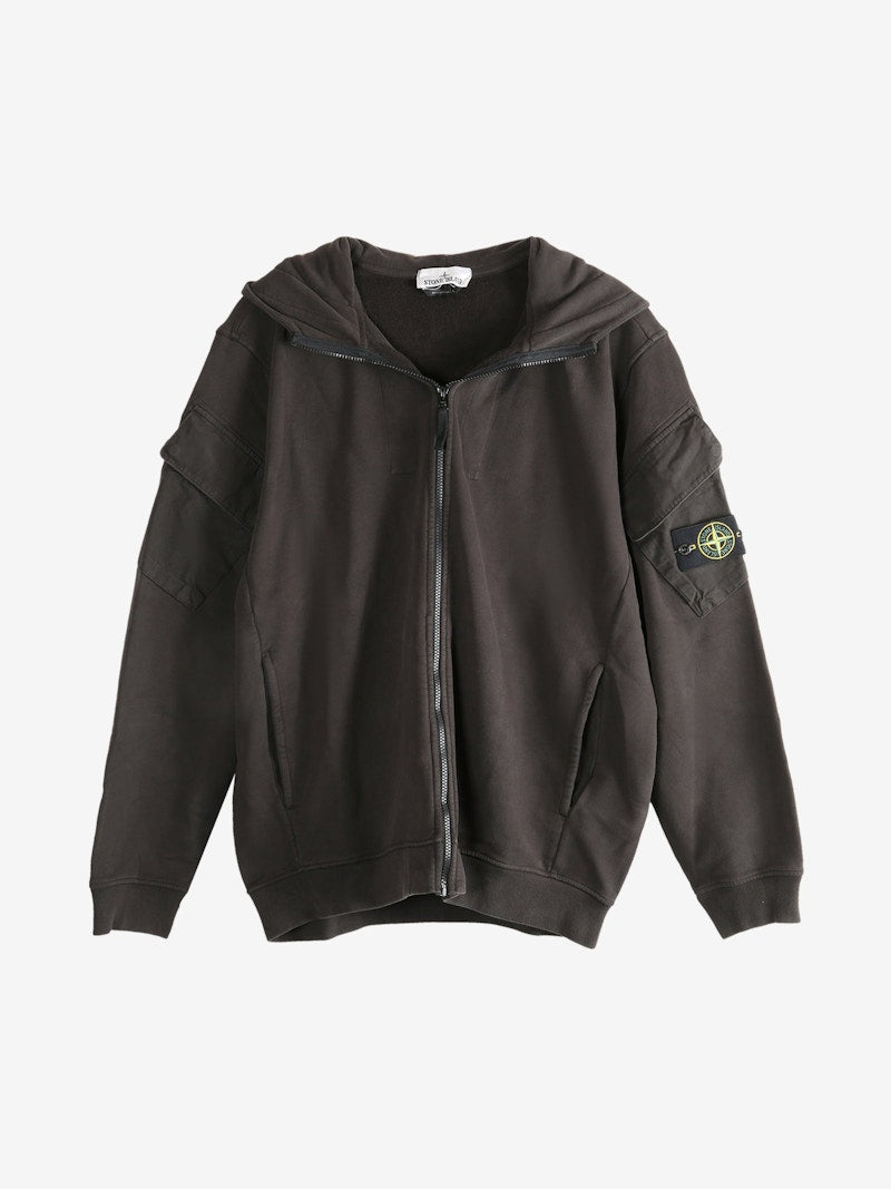 Stone Island Casual Hooded Zip Up Hoodie Sweater Lead Grey