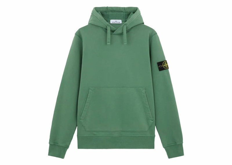 Stone Island Fleece Garment Dyed Hoodie Sage Green