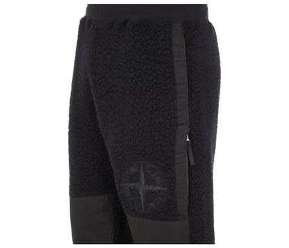 Stone Island Furry Wool Nylon Fleece Cargo Joggers Black