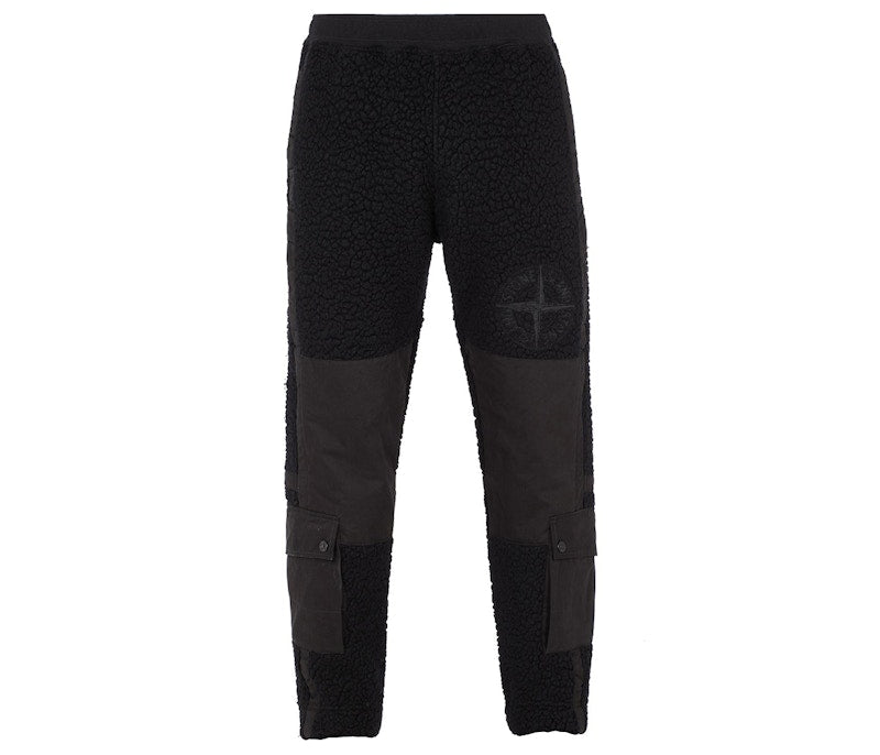 Stone Island Furry Wool Nylon Fleece Cargo Joggers Black