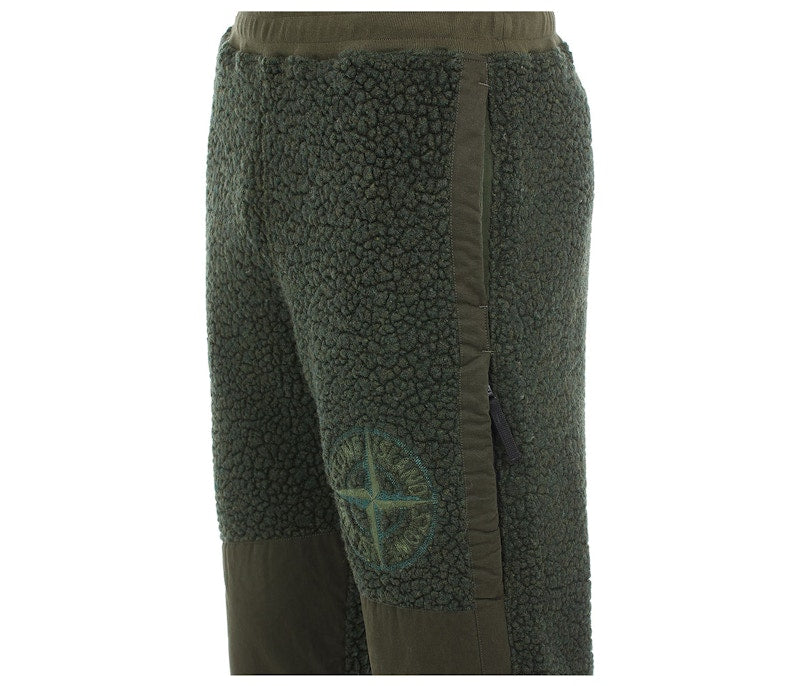 Stone Island Furry Wool Nylon Fleece Cargo Joggers Olive Green