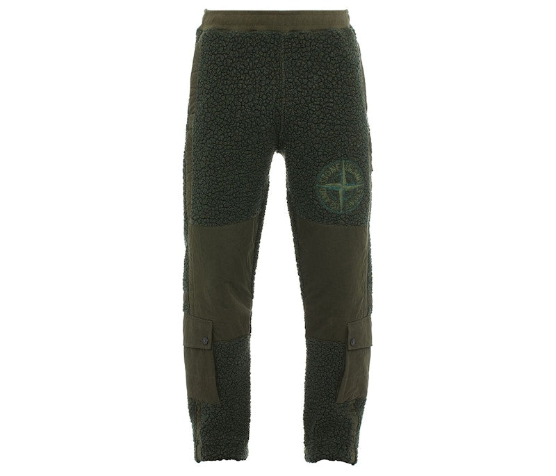 Stone Island Furry Wool Nylon Fleece Cargo Joggers Olive Green