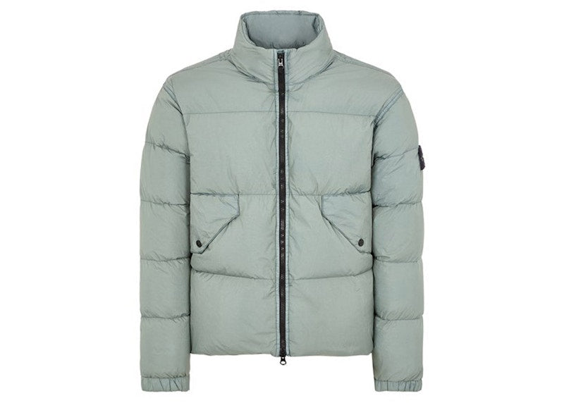 Stone Island Garment Dyed 40623 Crinkle Reps Recycled Nylon Jacket Sage Green