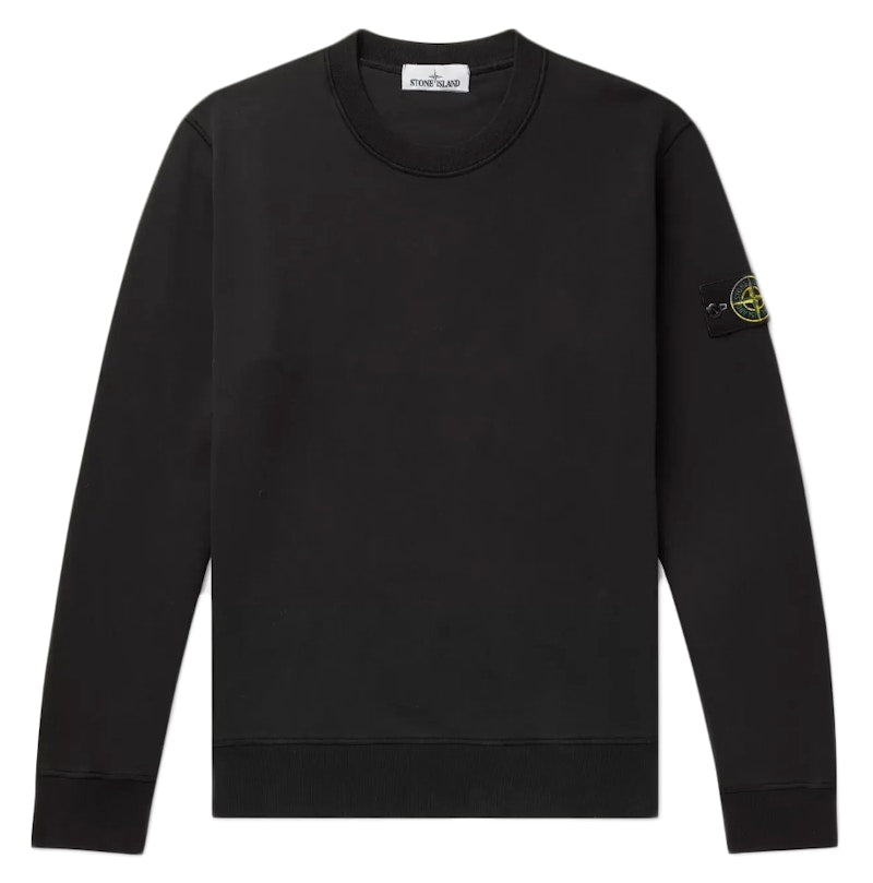 Stone Island Logo Appliquéd Mélange Cotton Jersey Sweatshirt Black