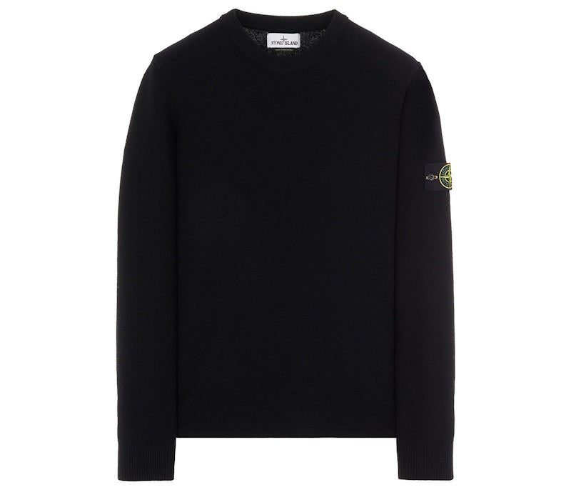 Stone Island Logo Appliqued Wool Knit Sweater Black