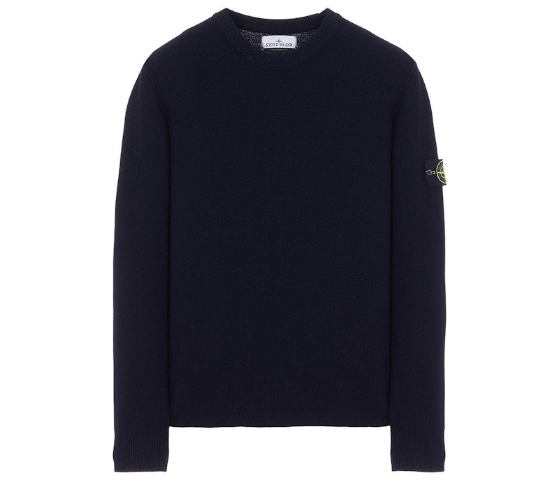 Stone Island Logo Appliqued Wool Sweater Blue