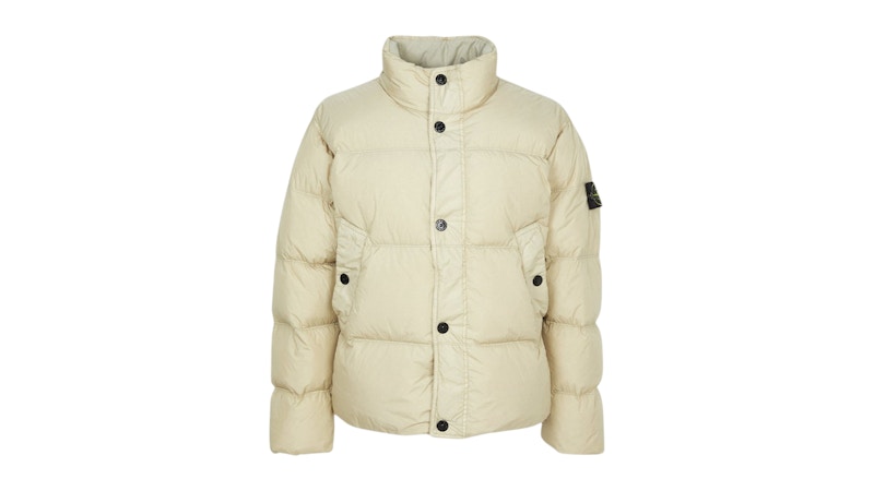 Stone Island Logo Patch High Neck Puffer Jacket Beige