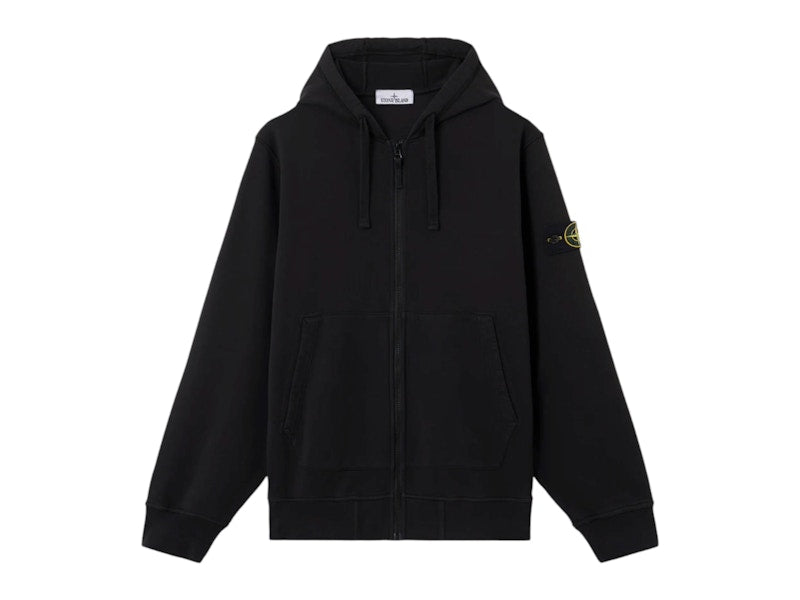 Stone Island Organic Cotton Fleece Regular Fit Zip-Up Sweatshirt Black