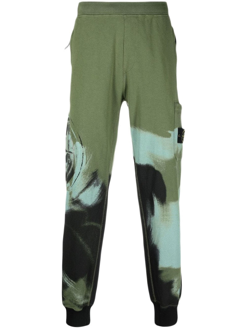 Stone Island Paint-Stroke-Print Joggers Khaki