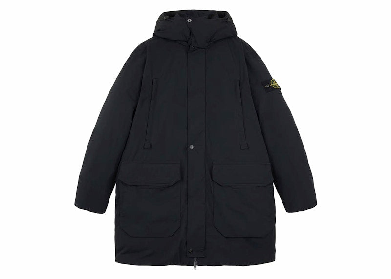 Stone Island Polyester Micro Twill Long Down Parka Jacket Black