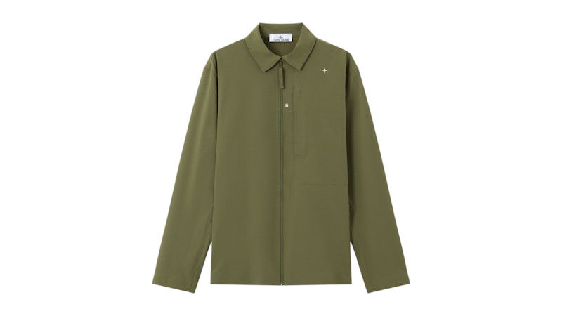 Stone Island Textured Stretch Nylon Stellina 1200024 Overshirt Olive Green