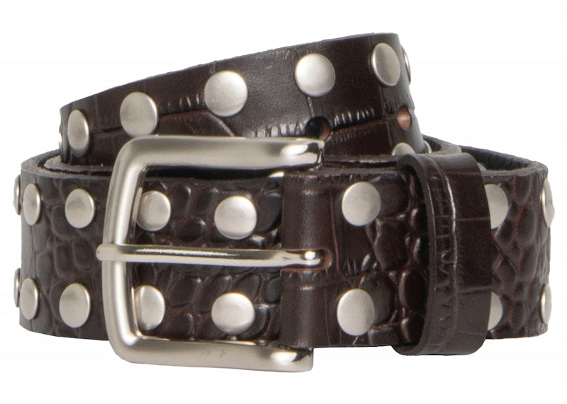 Stussy 8 Ball Studded Belt Brown Textured Leather