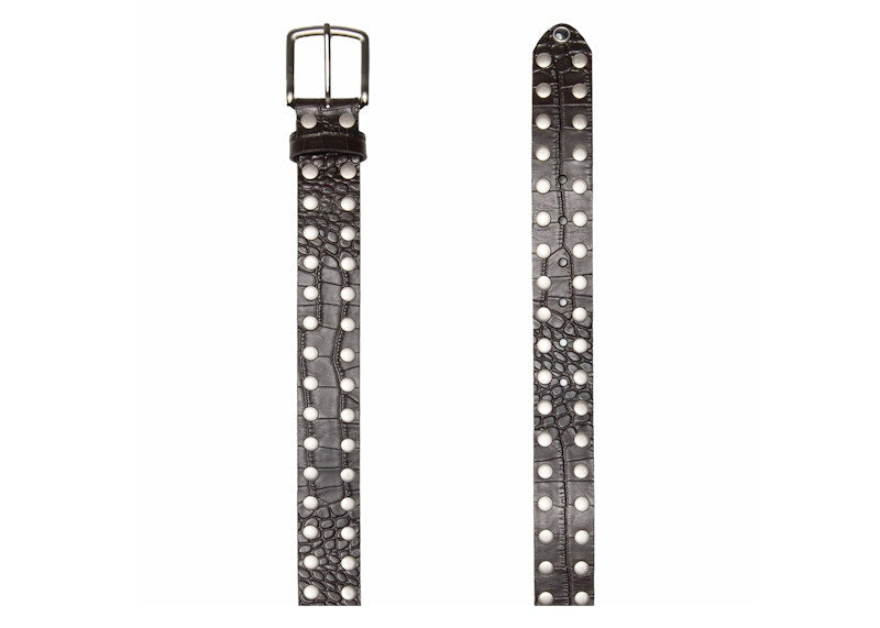 Stussy 8 Ball Studded Belt Brown Textured Leather