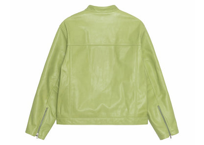 Stussy Cafe Racer Leather Jacket Lime