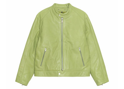 Stussy Cafe Racer Leather Jacket Lime