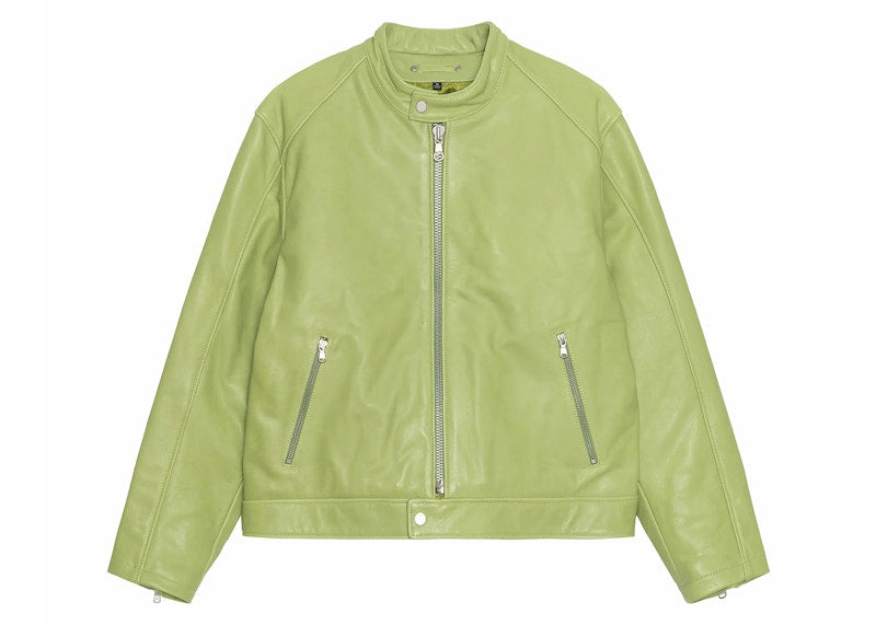 Stussy Cafe Racer Leather Jacket Lime