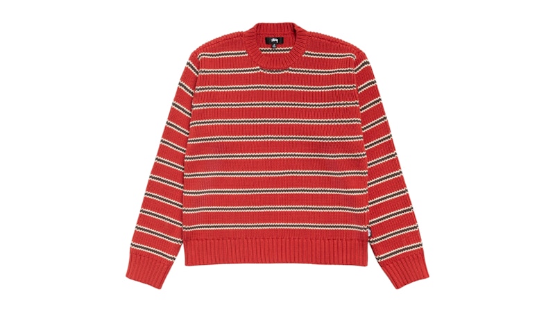 Stussy Chunky Cotton Stripe Sweater Brick