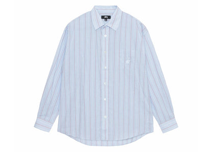 Stussy Classic Striped Cotton Linen Shirt Light Blue