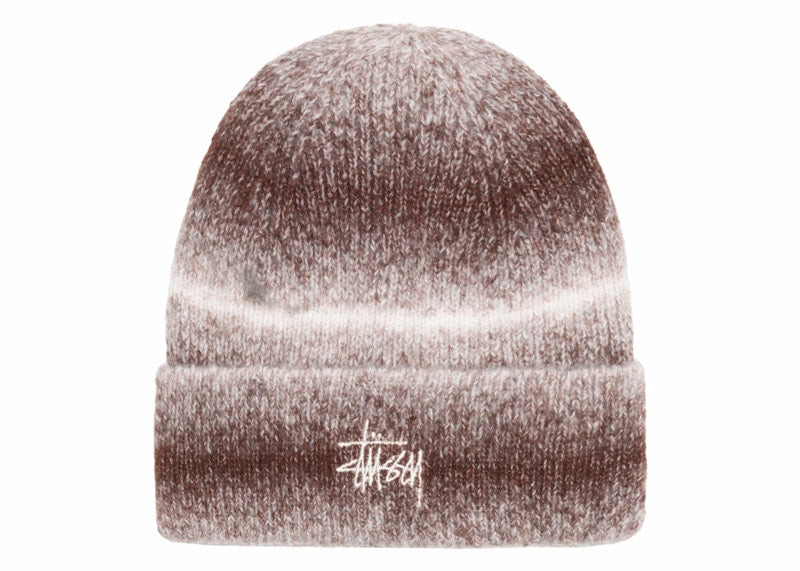 Stussy Cuff Stripe Knit Beanie Brown