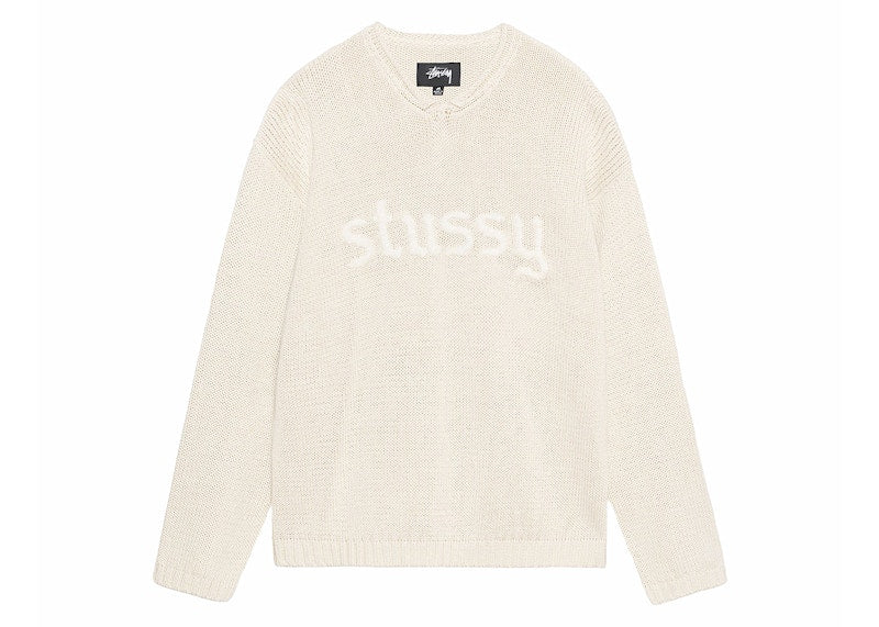 Stussy Embroidered V-Neck Logo Sweater Natural