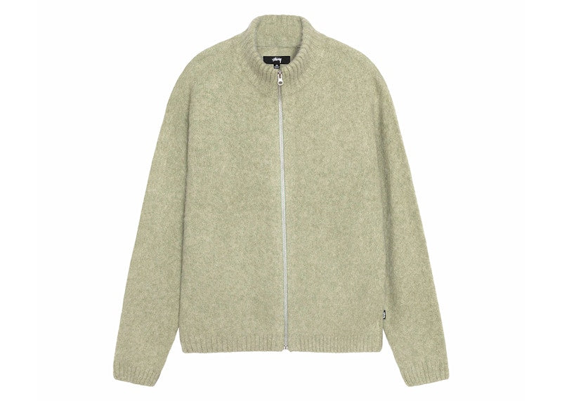 Stussy Full Zip Brushed Merino Sweater Sage
