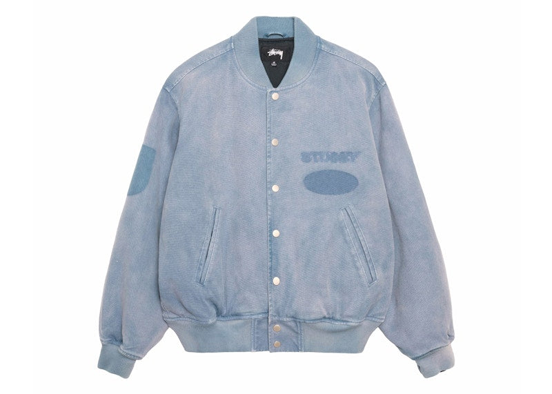 Stussy Ghost Logo Canvas Varsity Jacket Blue