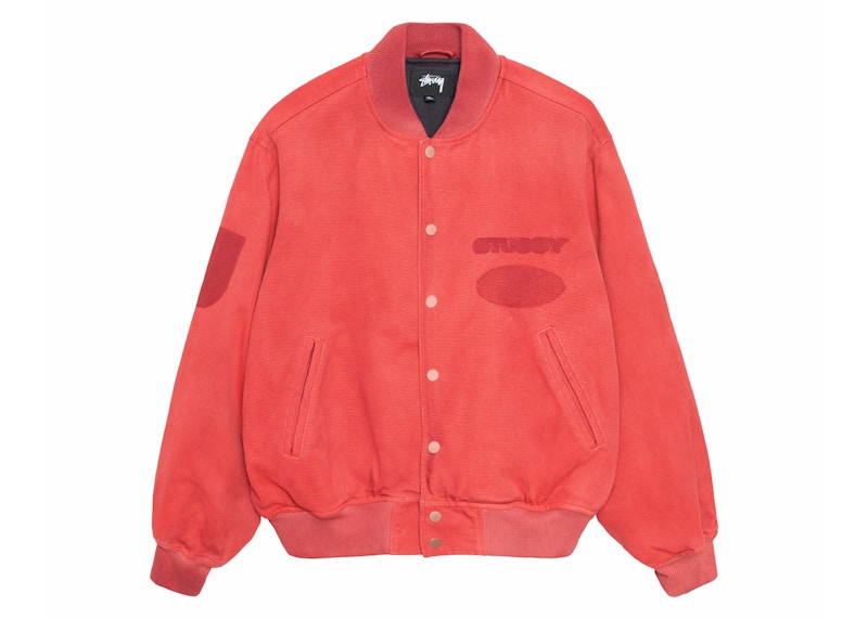 Stussy Ghost Logo Canvas Varsity Jacket Red