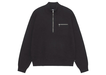 Stussy Half Zip Mock Neck Sweater Black