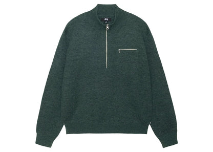 Stussy Half Zip Mock Neck Sweater Dark Green