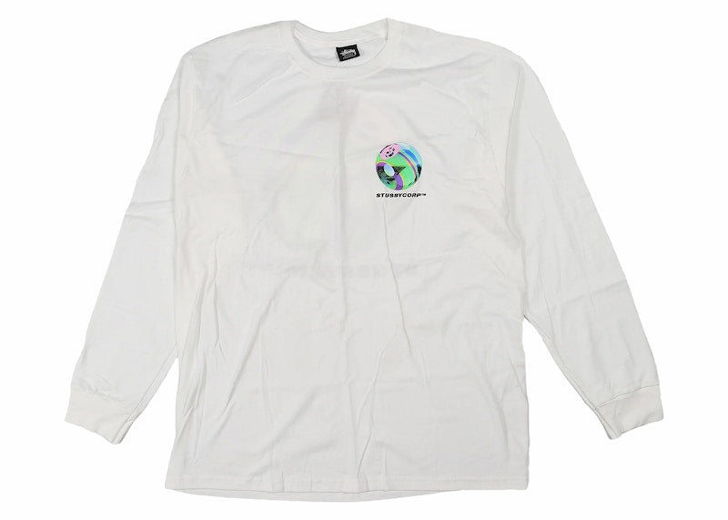 Stussy Iridescent 8 Ball L/S Tee White