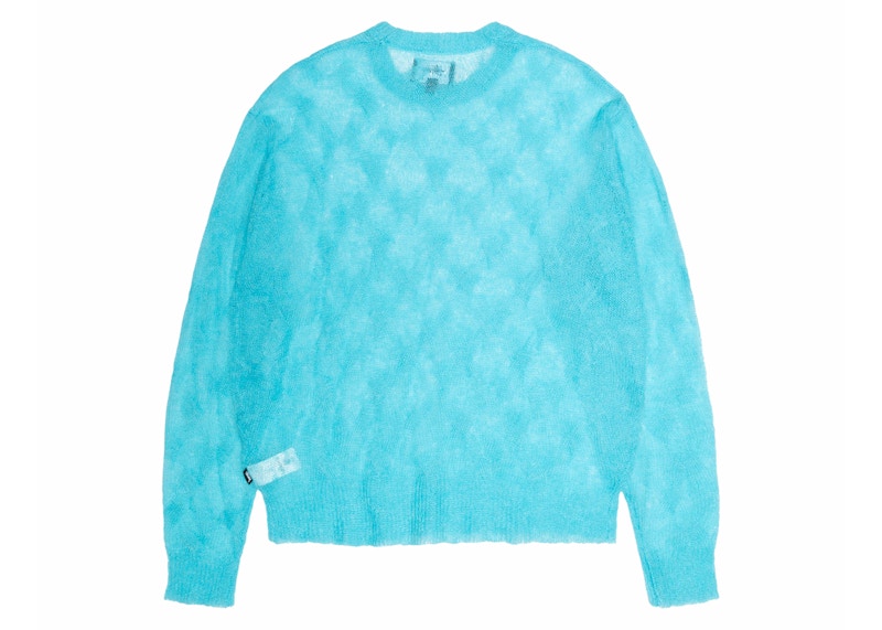 Stussy Loose Knit Cross Cable Sweater Cyan