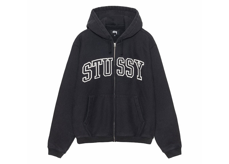 Stussy Outline Zip Hoodie Washed Black