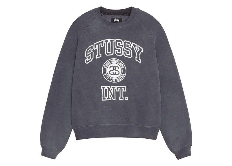 Stussy Overlock Varsity Raglan Crew Washed Black
