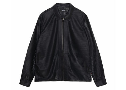Stussy Perforated Leather Zip Shirt Black