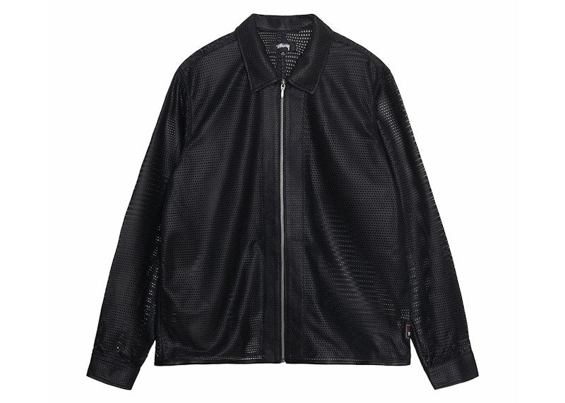 Stussy Perforated Leather Zip Shirt Black
