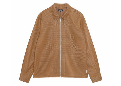 Stussy Perforated Leather Zip Shirt Camel