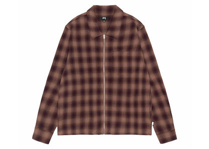 Stussy Plaid Twisted Yarn Zip Shirt Brown