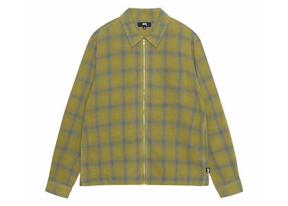 Stussy Plaid Twisted Yarn Zip Shirt Green