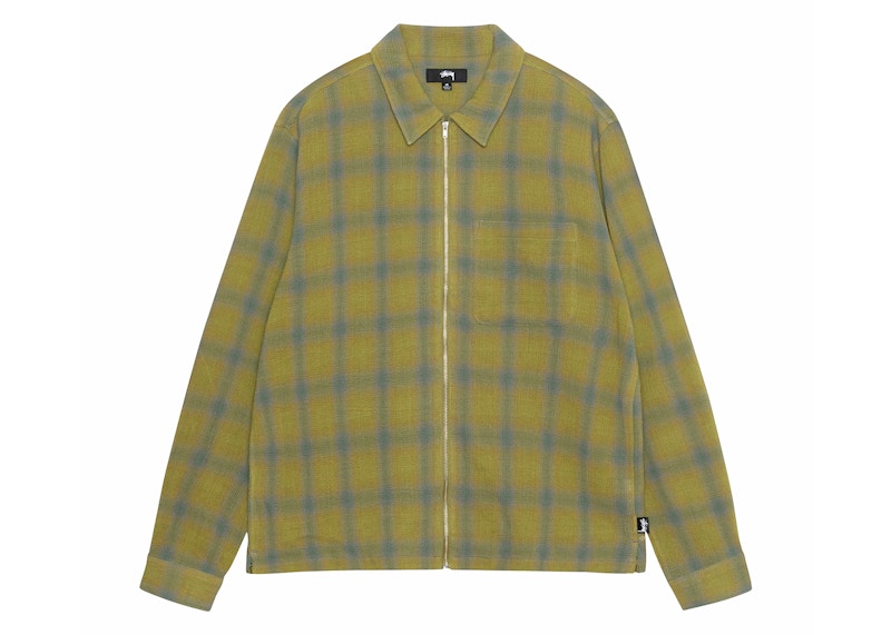 Stussy Plaid Twisted Yarn Zip Shirt Green