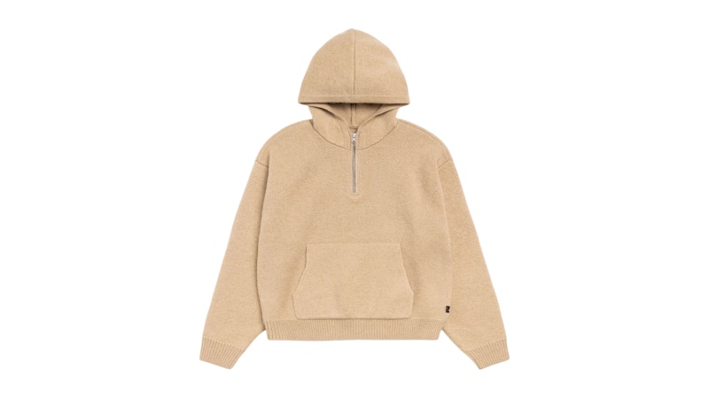 Stussy Quarter Zip Knit Hoodie Tan