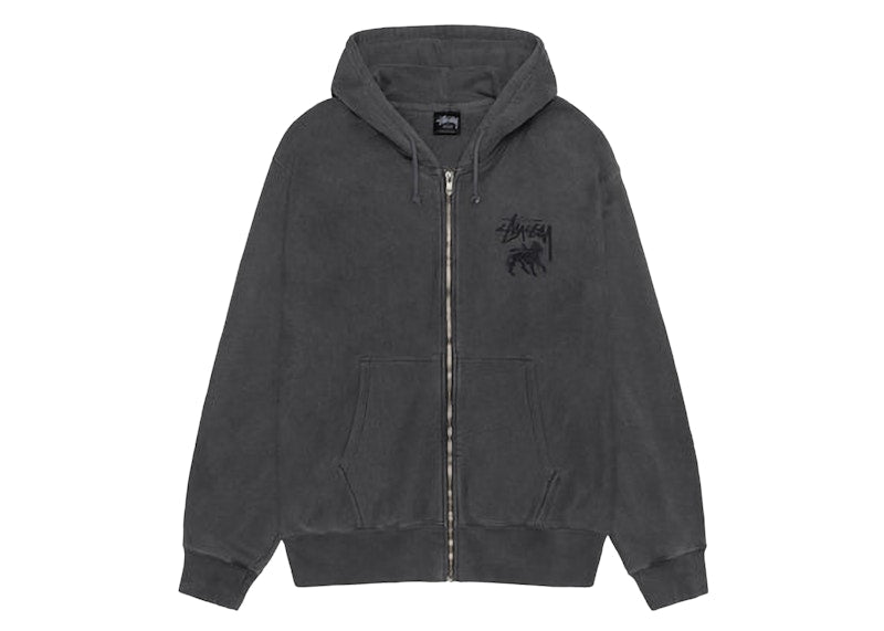 Stussy Rasta Lion Zip Pigment Dyed Hoodie Black