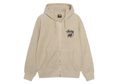 Stussy Rasta Lion Zip Pigment Dyed Hoodie Khaki
