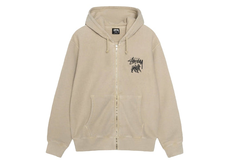 Stussy Rasta Lion Zip Pigment Dyed Hoodie Khaki