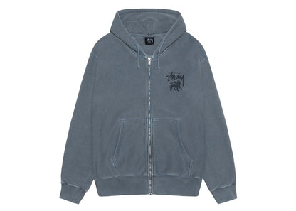 Stussy Rasta Lion Zip Pigment Dyed Hoodie Navy