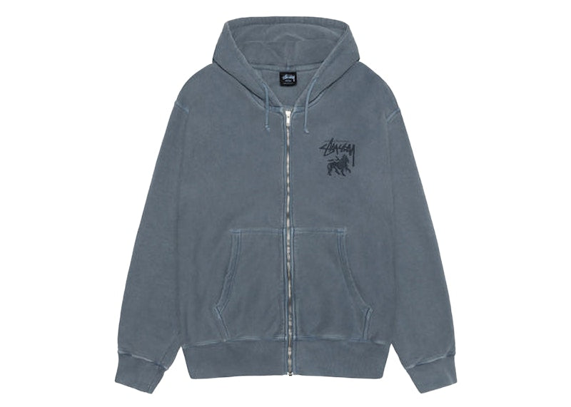 Stussy Rasta Lion Zip Pigment Dyed Hoodie Navy