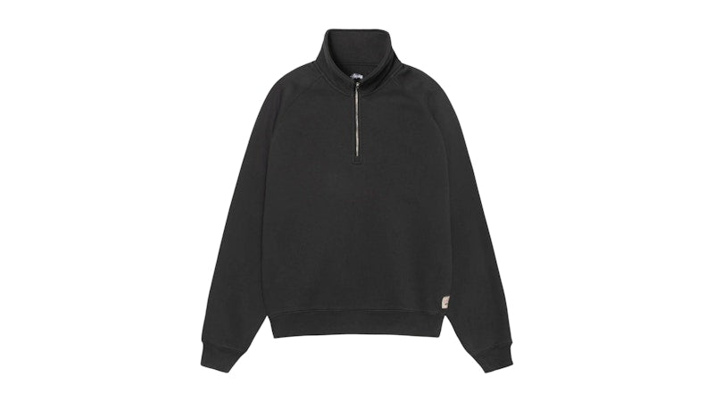 Stussy Relaxed Half Zip Sweatshirt Washed Black