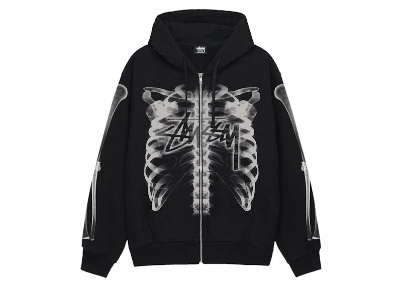 Stussy Rib Cage Zip Hoodie Black/White